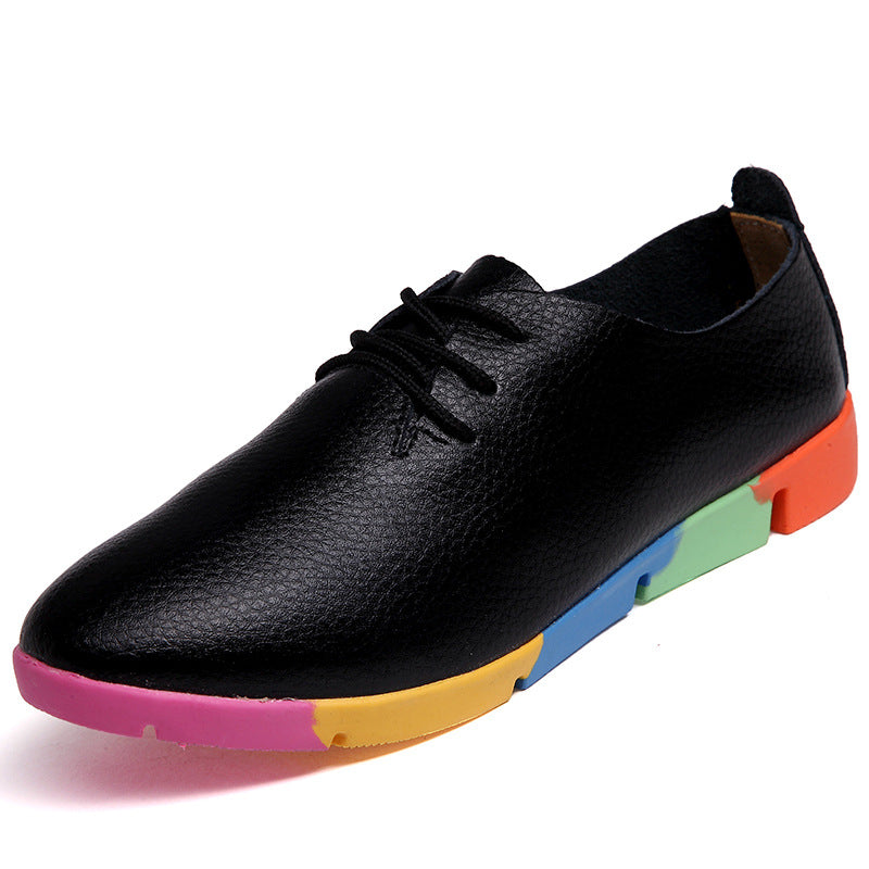 Spring and Autumn New Korean style lace leather small white shoes, women flat bottom single shoes, pointed deep soft bottom leisure student shoes
