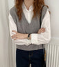 V Neck Knitted Vest Sweater Sleeveless Women Casual Pullover