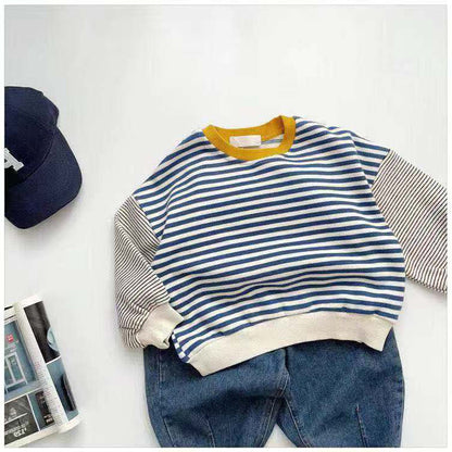 Boy Contrast-color Stitching Sweatshirt Stripes