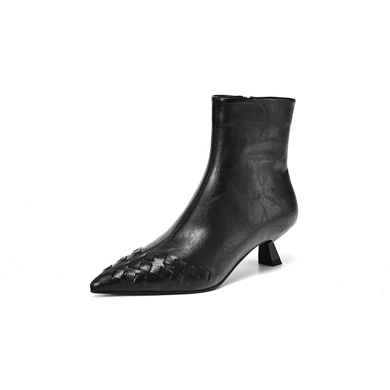 Fashionable Knit Ankle Mid-heel And Plush-lined Boots