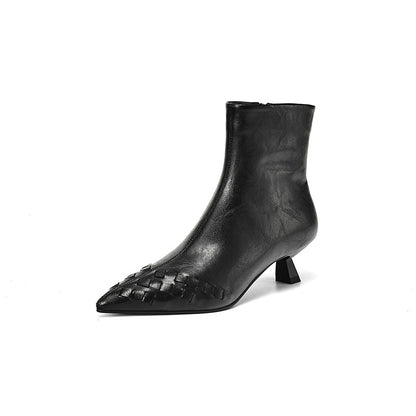 Fashionable Knit Ankle Mid-heel And Plush-lined Boots
