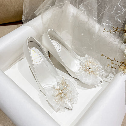 Sweet Bow Bridal Shoes White Wedding Dress