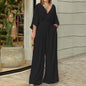 Women's Jumpsuit V-neck Solid Color Summer Trendy Fashion Short-sleeved Street Casual Jumpsuit Suit For Women Clothing