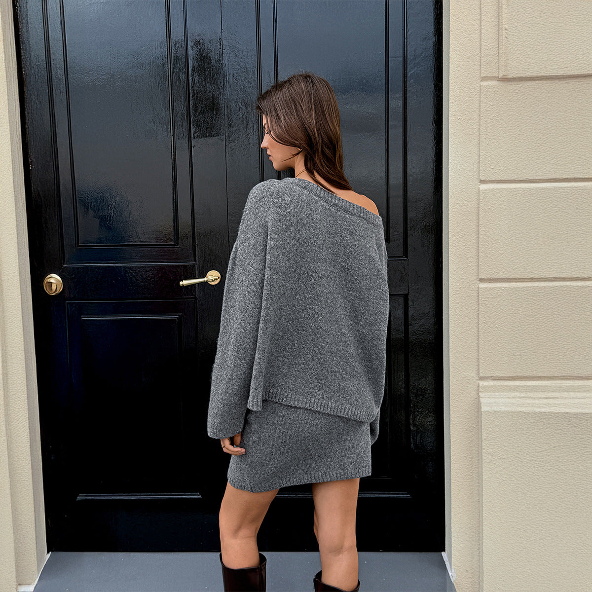 European And American Leisure Sweater Short Skirt Suit For Women