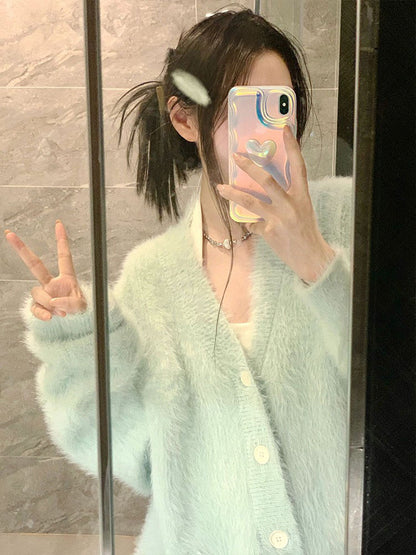Soft And Lazy Milk Style Sweet Mink Fur Sweater Jacket For Women