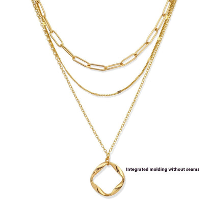 Layered Clip Necklace Electroplated Circle