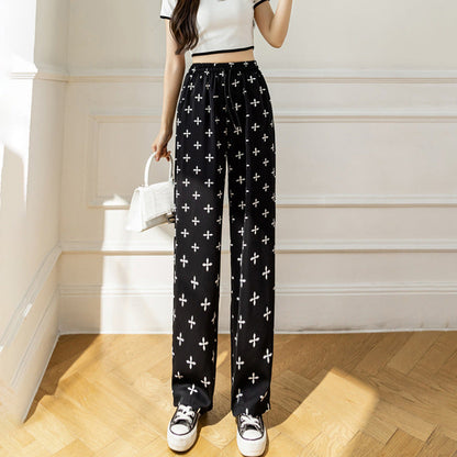 Draping Mopping Pants Straight Ink Painting Dye Pants For Women