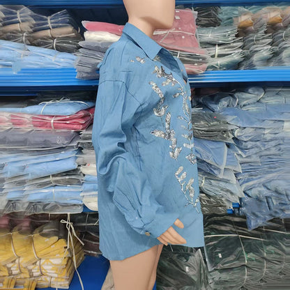 Women's Long Sleeve Denim Top Jacket Plus Size Coat