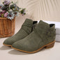 Fashionable Chunky-Heel Leather Belt-Clasp Side-Zip Ankle Boots