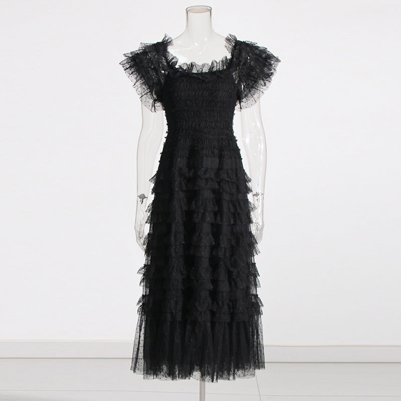 Mesh Polka Dot Long Dress Women