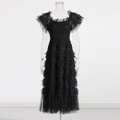 Mesh Polka Dot Long Dress Women