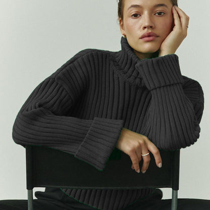 Turtleneck Sweaters Women's Clothing Striped Short Style
