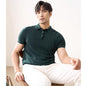 Summer New Short Sleeve Knitted Shirt Men Lapel Business Slim Vertical Stripe