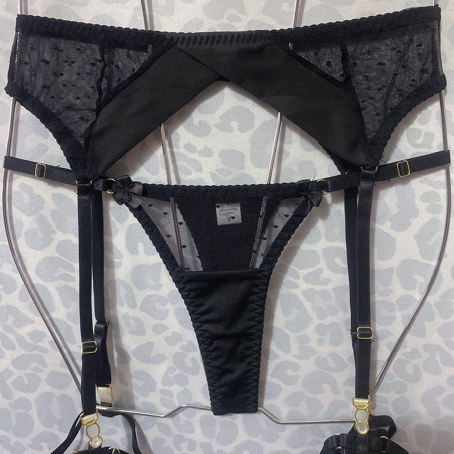 Polka Dot Stitching Bra See-through Underwear Suit Women