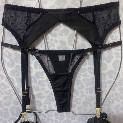 Polka Dot Stitching Bra See-through Underwear Suit Women