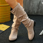 Suede Pleated Round-toe Over-the-knee Boots