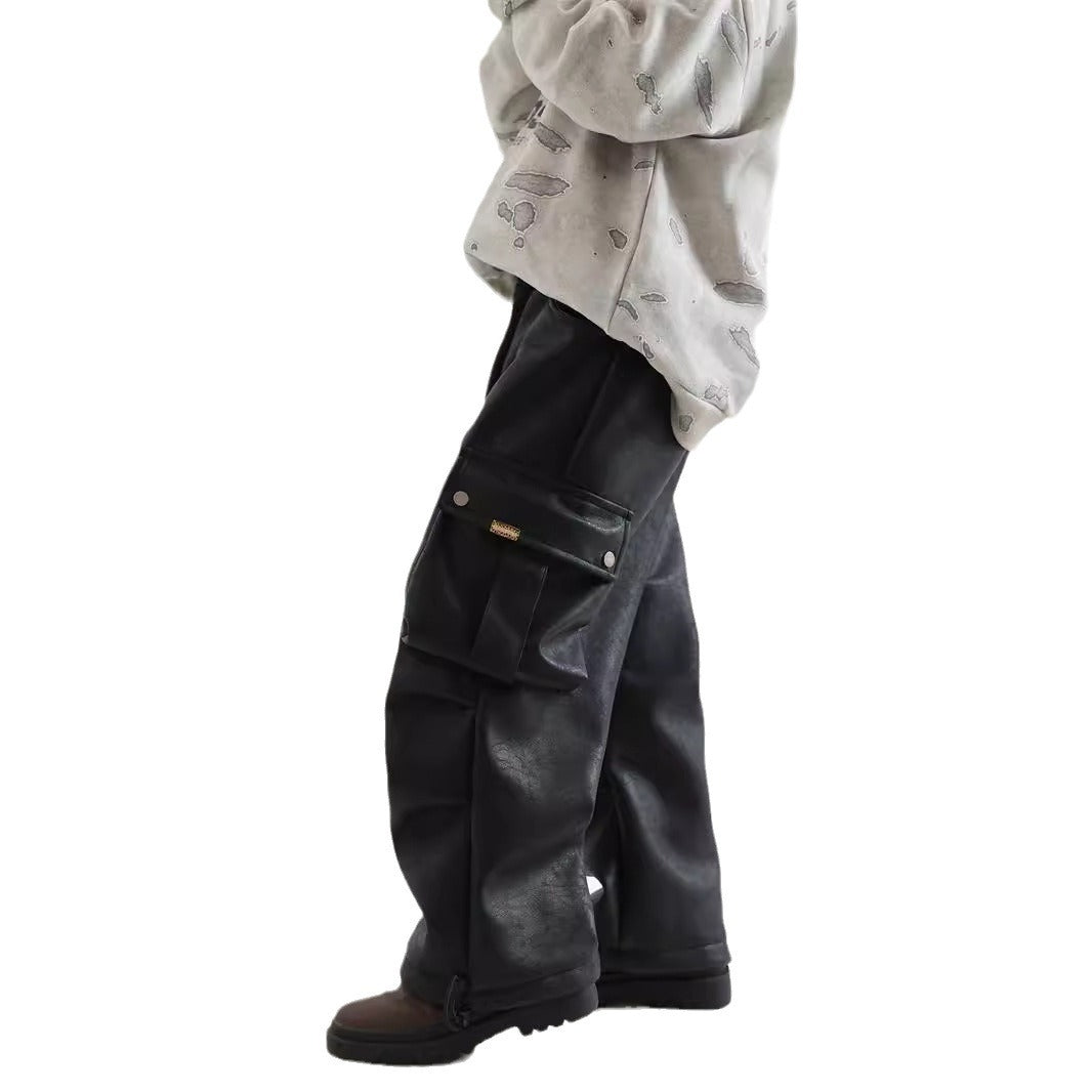Boy Winter Fleece Lining Workwear Leather Pants