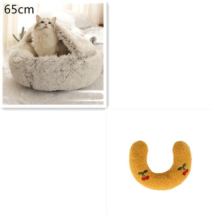 .Pet Bedding 2 In 1 Dog And Cat Bed Pet Winter Bed Round Plush Warm Bed House Soft Long Plush Pets Bed Pet Products