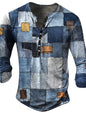 Open Placket Button Digital Printing Men's Long-sleeved T-shirt