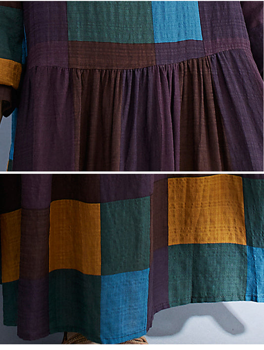 Literary Plus Size Plus Fertilizer Plus Printing Long-sleeved Dress