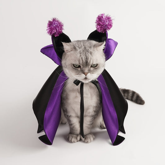 Halloween Pet Cat Dog Demon Cloak Horn Hat Cosplay Costume