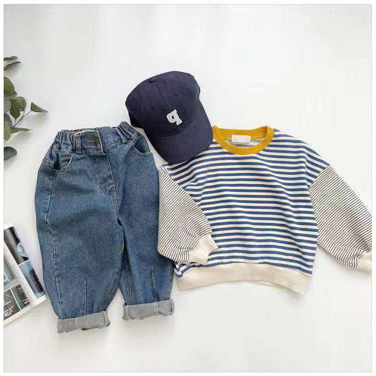 Boy Contrast-color Stitching Sweatshirt Stripes