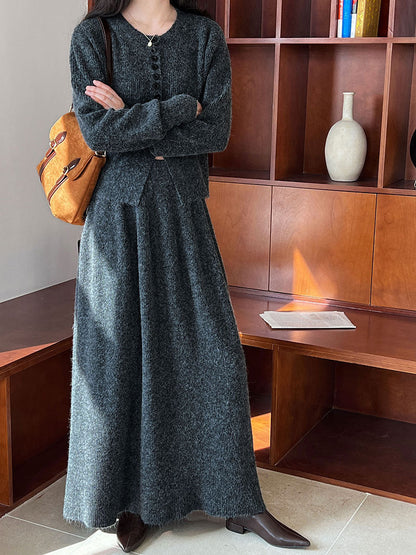 Sweater Cardigan High Waist Skirt For Women