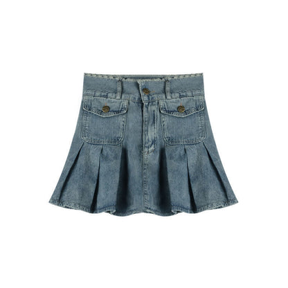 Vintage Washed Burlap Short Shirt Denim Set