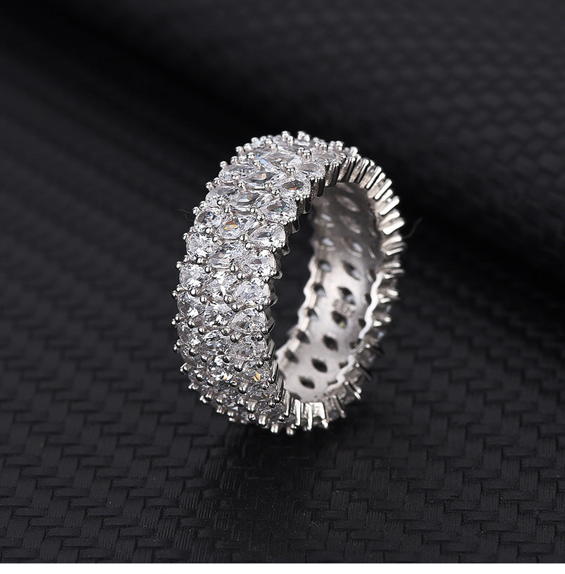 Sterling Silver Multi-row Luxury Zircon Ring