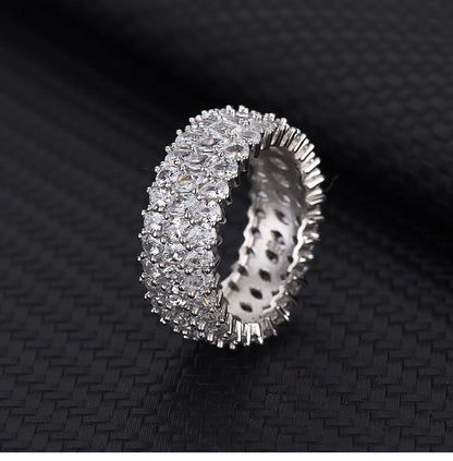 Sterling Silver Multi-row Luxury Zircon Ring