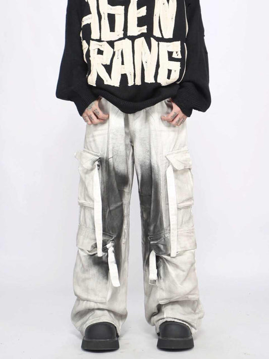 Splash Ink Multi-pocket Cargo Pants Men's Loose Straight Mopping Pants