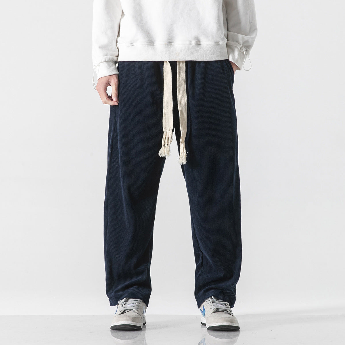 Mens Corduroy Trendy Pants With Braided Drawstring
