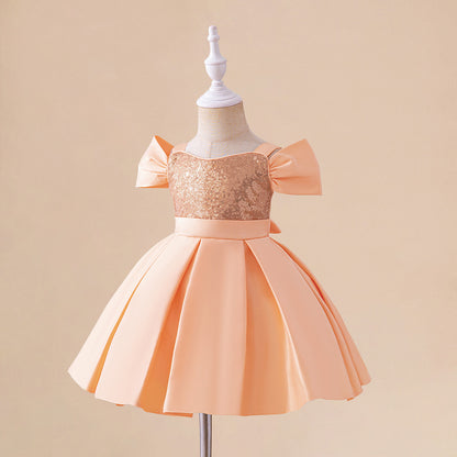 Girls Birthday Party Sequined Suspender Forged Cloth Dress