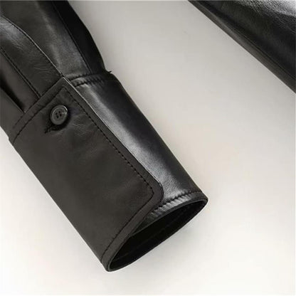 Lapel long sleeve leather shirt jacket women