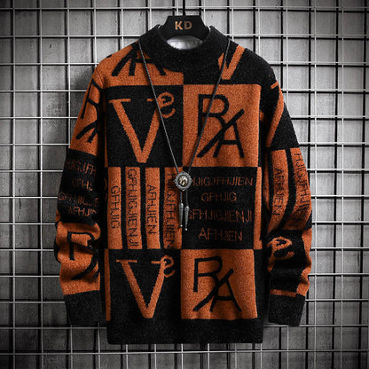 Fashion Color Contrast Stripe Warm Knitwear For Men