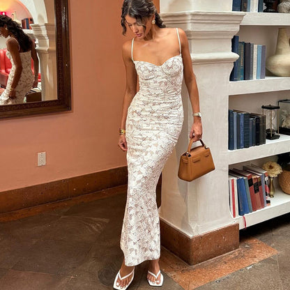 Backless Long Slim Strap Dress Women