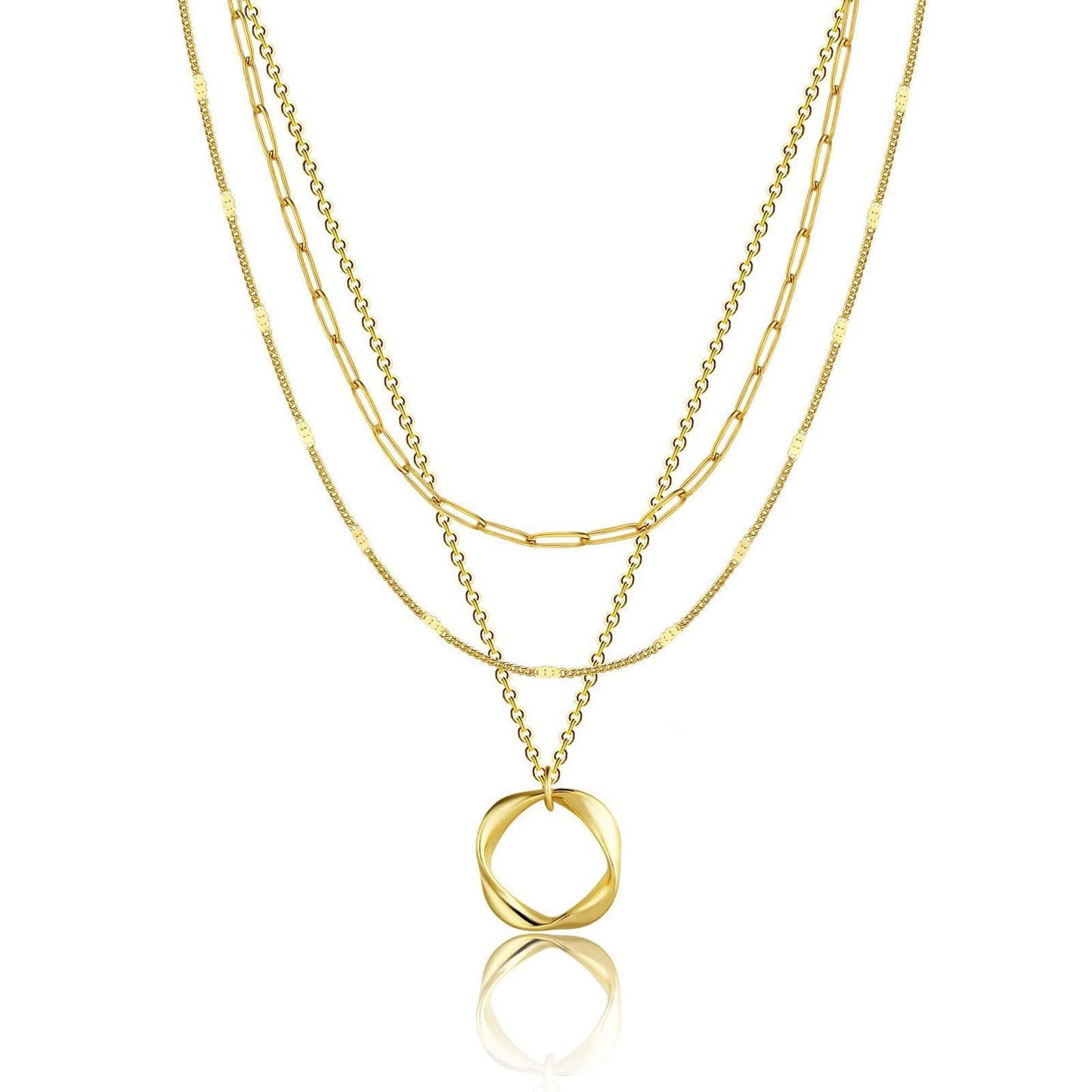 Layered Clip Necklace Electroplated Circle