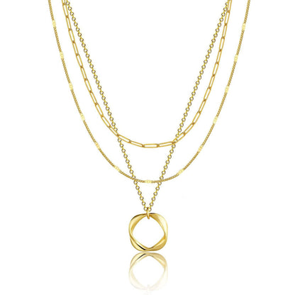 Layered Clip Necklace Electroplated Circle