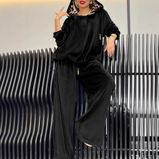 Loose Casual Two-piece Suit Leopard Print Hoodie And Pants Suit For Women