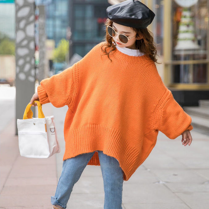 Big Kids' Pullover In Solid Color Loose Knit Sweater