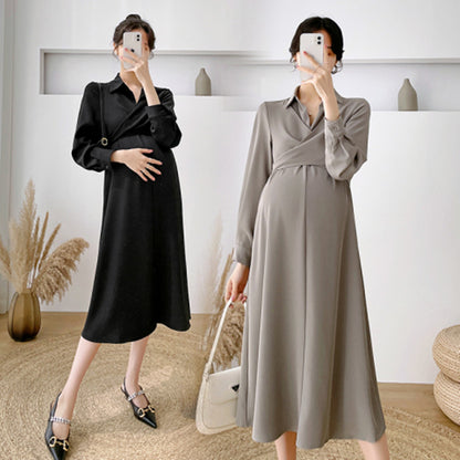 Women's Elegant Lapel Lapel Long Maternity Dress