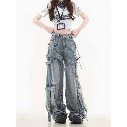 Women's Straight Loose Multi-pocket Cargo Jeans