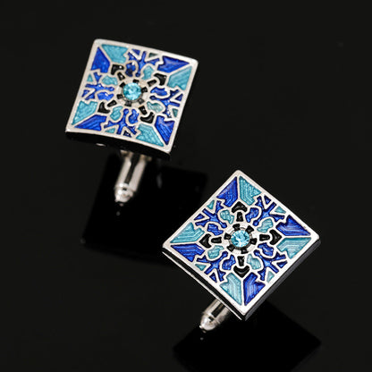 Creative Blue Pattern Cufflinks Men And Women Business French Shirt Cufflinks Tie Clip Accessories Gift Box
