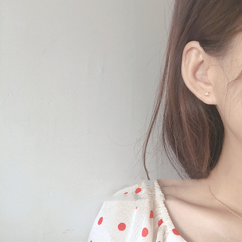 925 Sterling Silver Diamond K Gold Hexagram Stud Earrings