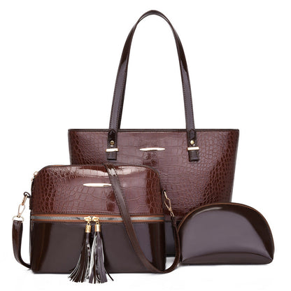 Women's Fashion Crocodile Pattern Mother And Child Bag Three Sets