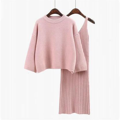Fashionable simple two-piece skirt knitted sweater women