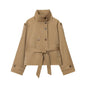 Women Double-breasted Niche Lace-up Trench Coat