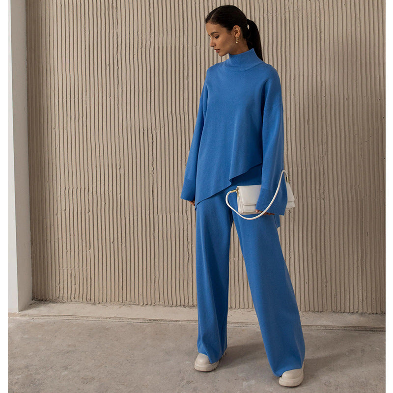 Irregular High Waist Wide Leg Sweater Pants