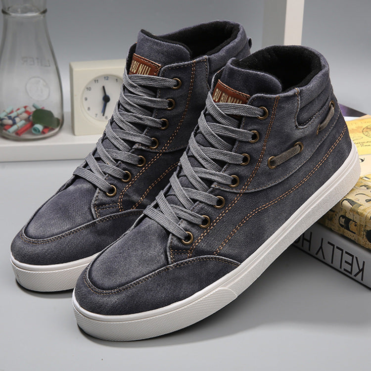 summer breathable denim high-top shoes men Korean version of tide shoes casual sports men's classic canvas shoes