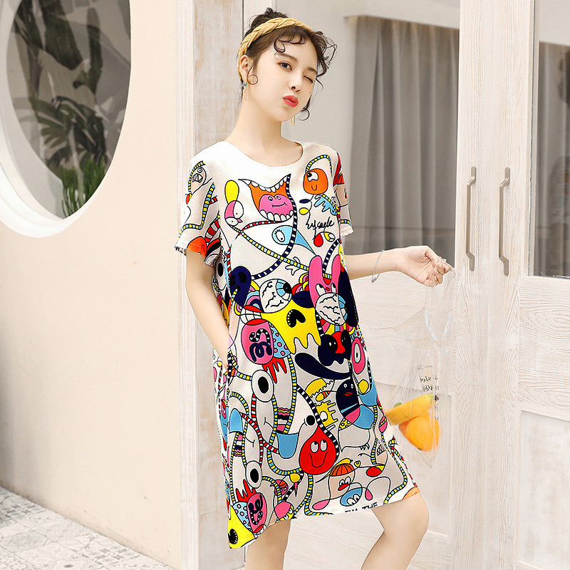 Printed plus size loose maternity dress
